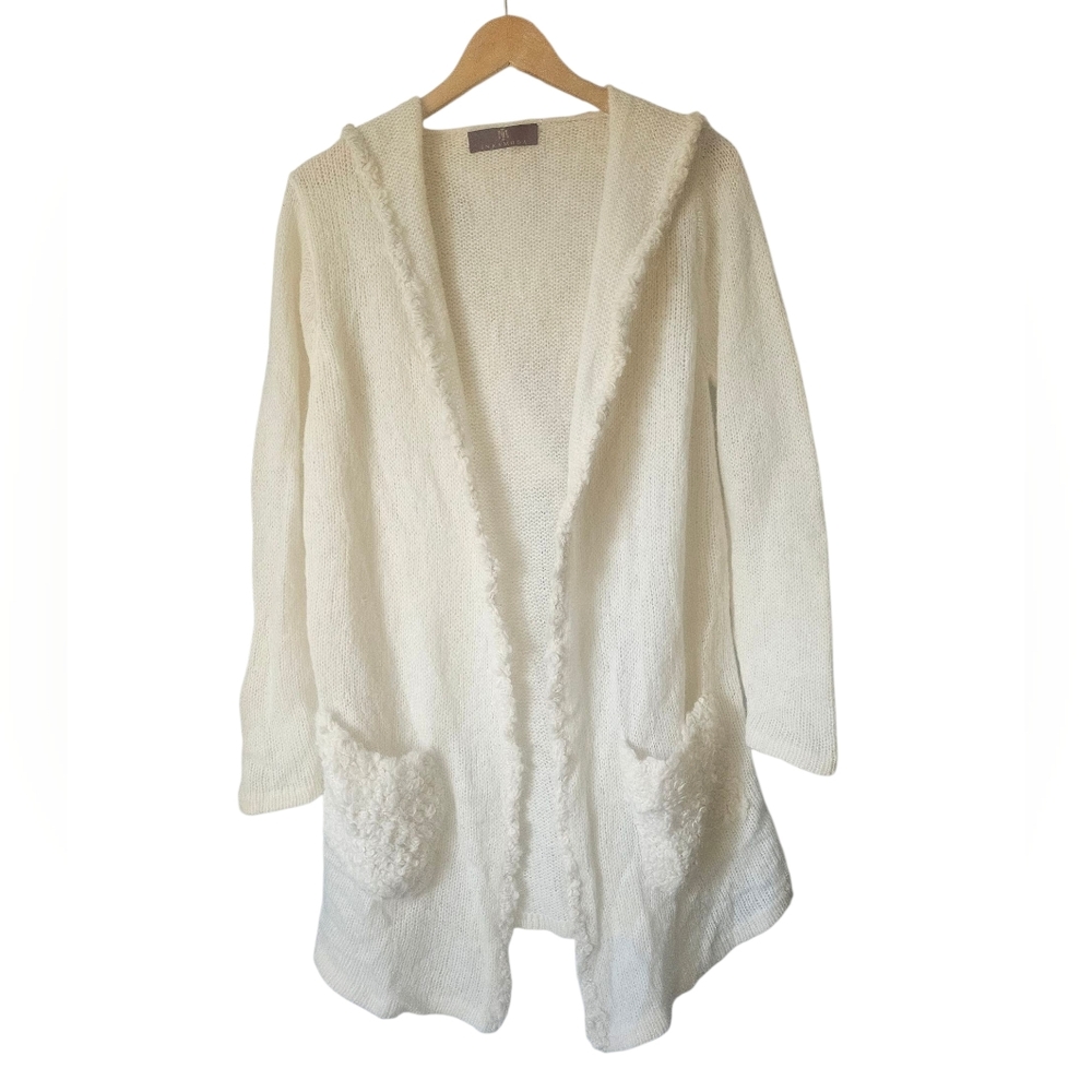 Inkamoda Alpaca Wool Blend Hooded Open Front Cardigan Sweater Ivory BohoPockets